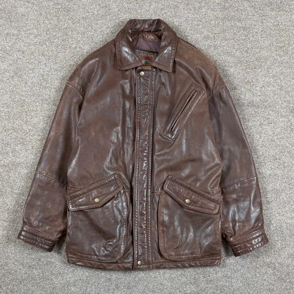 Vintage Adventure Bound Wilsons Brown Leather Chore Barn Field Jacket Mens Large